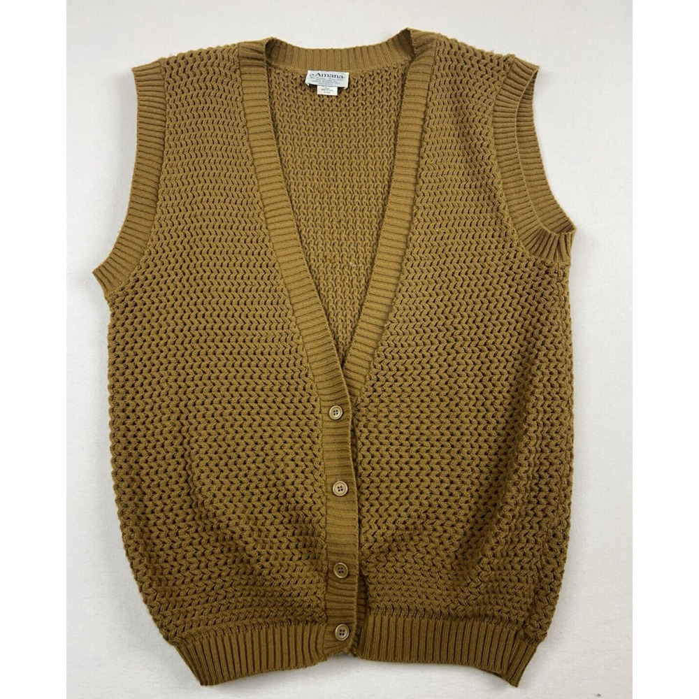 Vintage Amana Woolen Mill V Neck Sweater vest Womens 3x Yellow Mustard